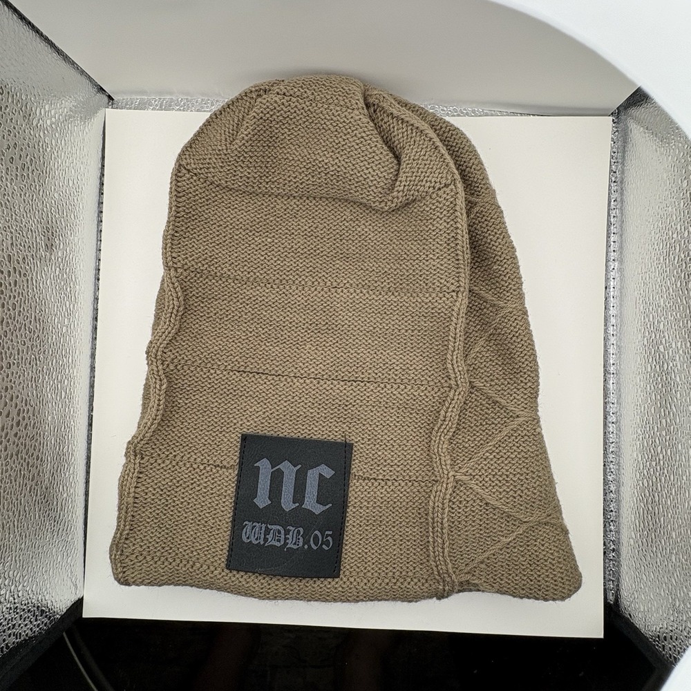 Link Mens NC Letter Patch Knit Beanie Faux Fur Lined Brown Winter Hat